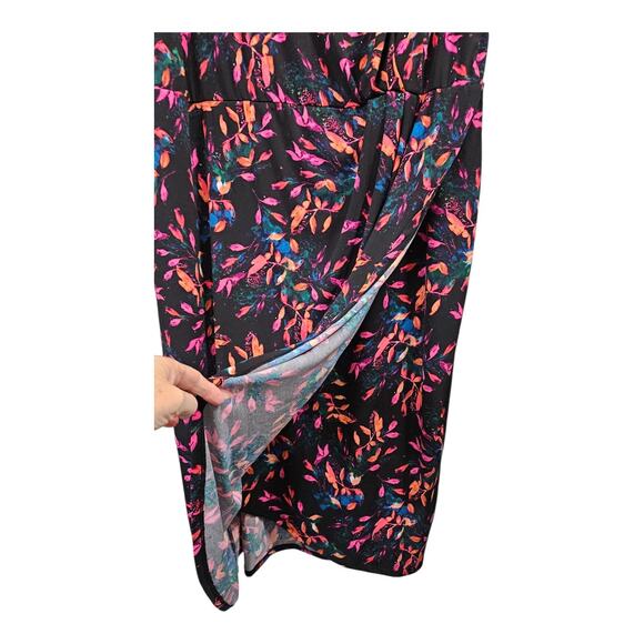 Torrid NWT Dress 3X Midi Sleeveless Stretch Floral Ruching Black Multicolor - Picture 5 of 10